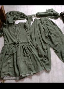 Green Aliya cut Kurta with tulip dupatta set