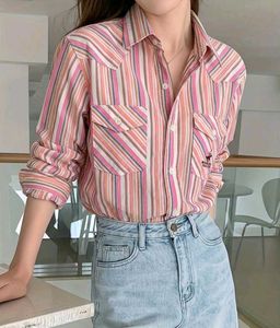 Korean Pintrest Pink Striped Western Shirt