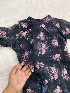 Floral Bell Sleeve Sheer Top