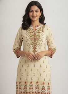 Elegant Printed Kurta with Floral Embroidery