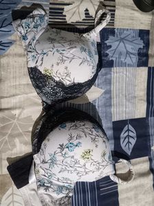 Floral Print Bra with Lace Trim