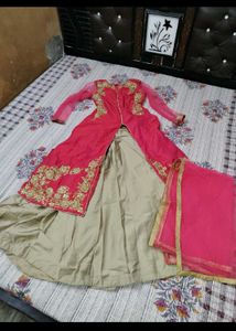 Stunning Pink and Beige Embroidered Lehenga
