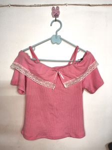 Cute Pink Lace Trim Top
