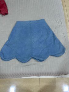 Light Blue Denim Scallop Skirt