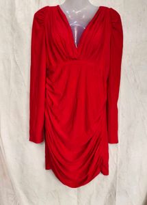 I. Chic Red Ruched V-Neck Dress
