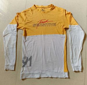 Men's Yellow &amp; White Color Block T-Shirt