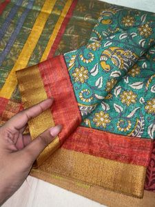 Vibrant Striped &amp; Floral Saree