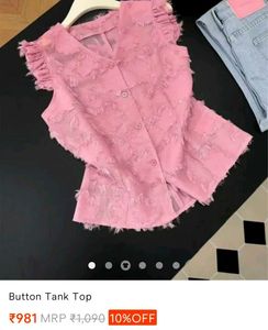 Pink Button Tank Top with Fringe
