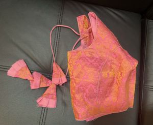 Pink Brocade Readymade Saree Blouse