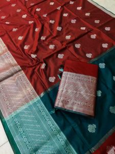 Elegant Maroon &amp; Silver Soft Silk Saree