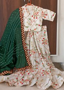 White Lehenga Choli Set with Red Green Dupatta |