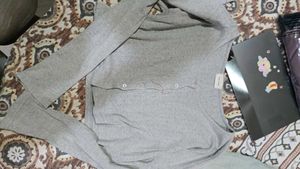 Gray Button-Up Long Sleeve Top