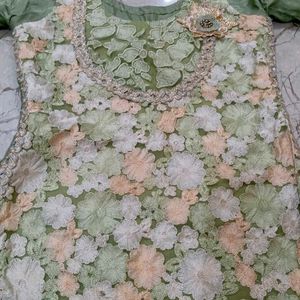 Green Floral Kurta Set