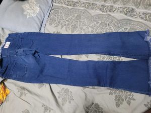 Blue Flare Jeans with Frayed Hem