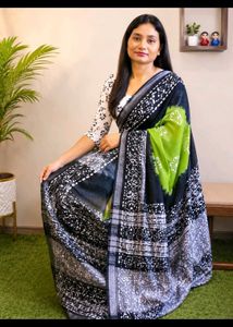 Panna Batik Linen Saree