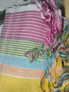 yellow colour unstitched dress material with multi