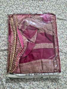 Pink Saree with blouse and Bag ❤️
