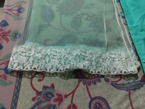 sky blue kurta, pant with net duptta