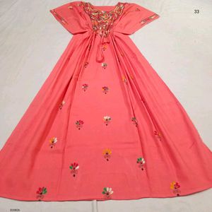 Hand Kantha Embroidered Kaftan Dress