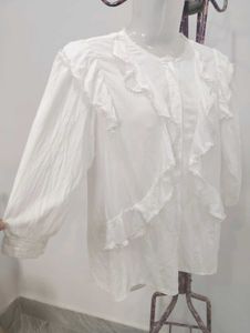 Ruffled White Button down Blouse