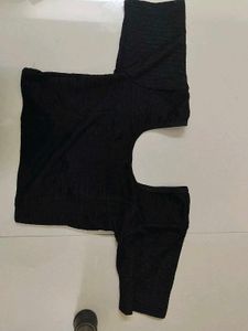 Textured Black Crop Blouse
