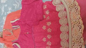 Pink &amp; Orange Embroidered Saree with peti