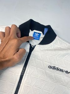 Adidas White Textured Bomber Jacket