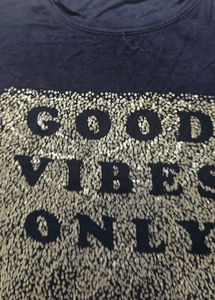 Navy Blue "Good Vibes Only" T-Shirt with Fringe