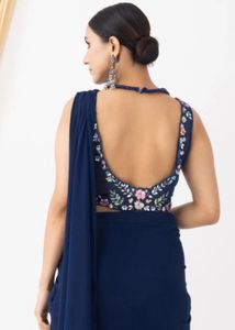 Designer Navy Blue Embroidered Saree