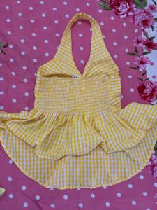 Yellow Gingham Tie-Front Peplum Top