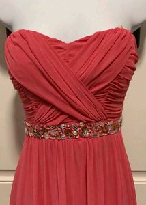 Strapless Coral Beaded Maxi Dress