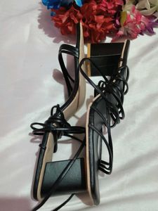 New Black Tie up lace heels Sandals
