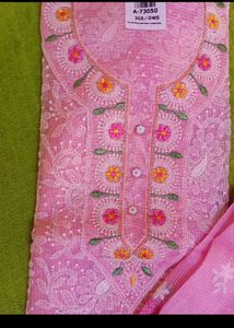 unstitched Pink Chikankari Kurta Set