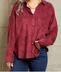 Korean Oversized Carduroy Shirt In Red