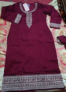 Maroon Embroidered Kurta Set