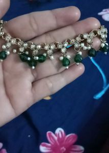 Elegant Green Jhumka Earrings with kaanchain