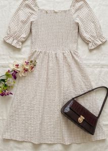 Gingham Smocked Square Neck Dress