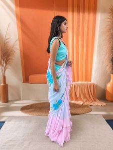 Chic Ruffled Floral Saree