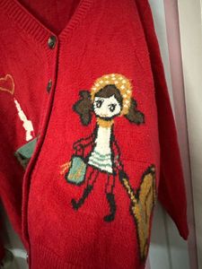 Red Embroidered Cardigan