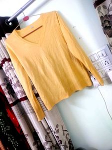 Yellow V-Neck Long Sleeve Sweater