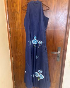Beautiful Blue Floral Hand-Painted Gown