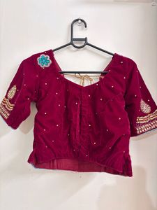 Exquisite Maroon Velvet Lehenga Choli