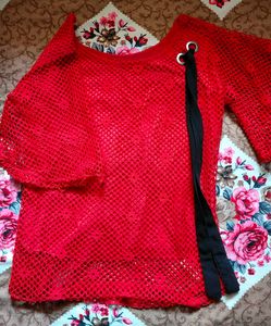Women's Red Fishnet Top