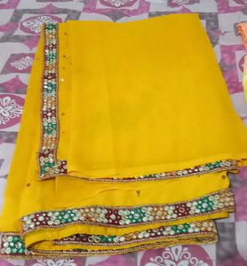 Elegant Yellow Saree with Embellishments