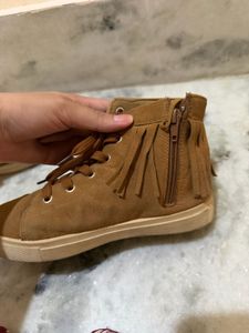Stylish Brown Suede Fringe Sneakers