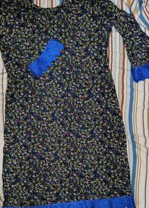 Floral Print kurta like dress with Lace Trim