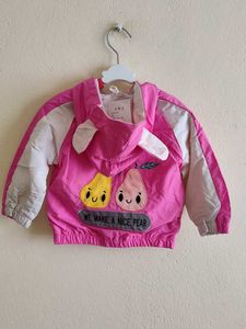Cute Pink Hooded Jacket with Pear Applique