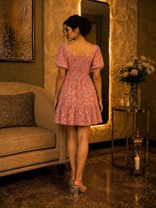 Chic Floral Print Puff Sleeve Dress