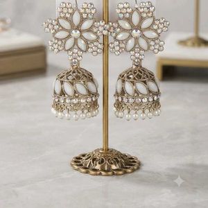 White jhumka with beads