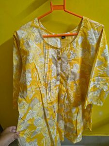 Yellow Floral Print short kurti